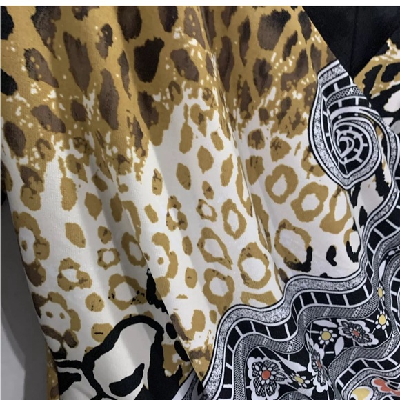 Muse For Boston Proper Dress Sz 12 Leopard Geometric Mix Print Faux Wrap 3/4 Sl - Picture 9 of 12